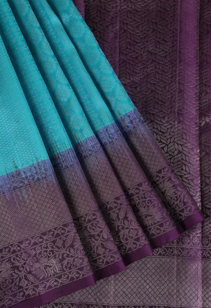 Sky Blue Soft Silk Saree with Silver Zari Floral Patterns