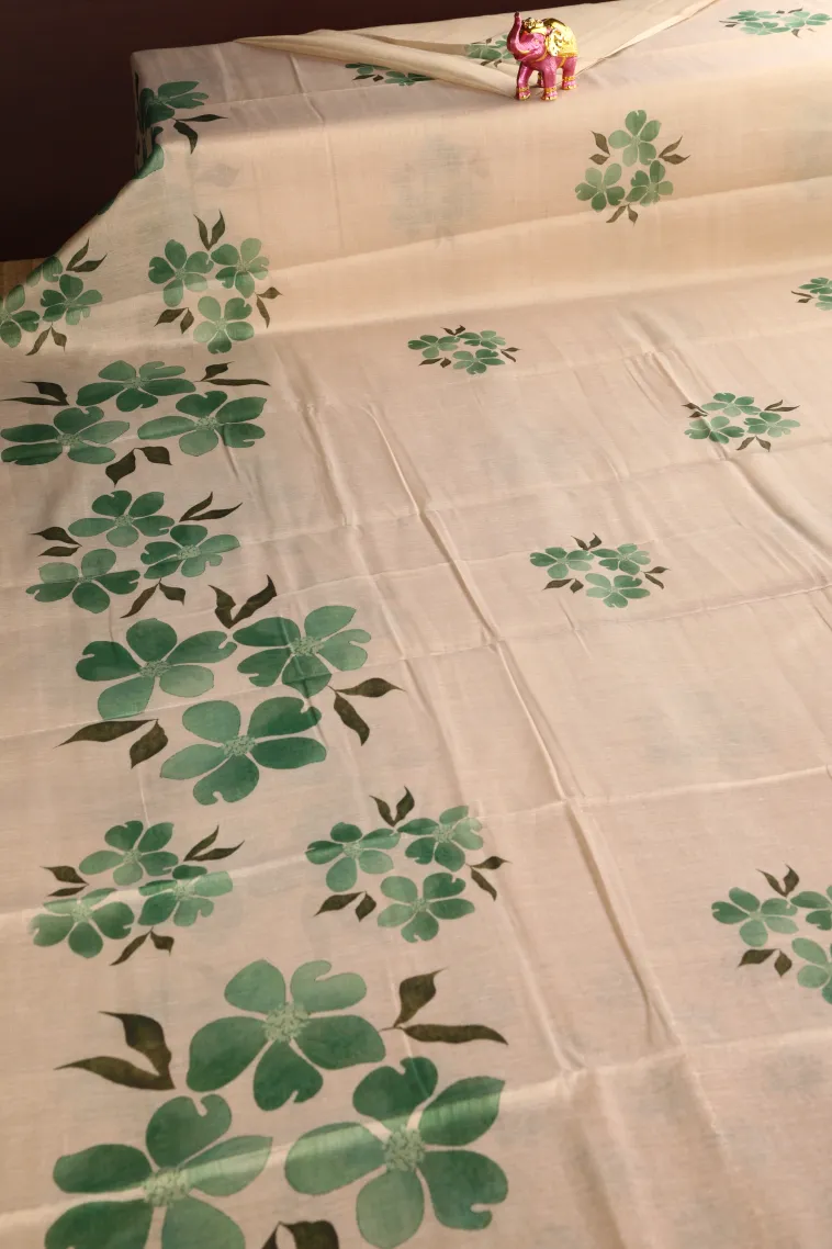 Sandollar Yellow Jute Sarees Without Zari With Flower Mottif view 2