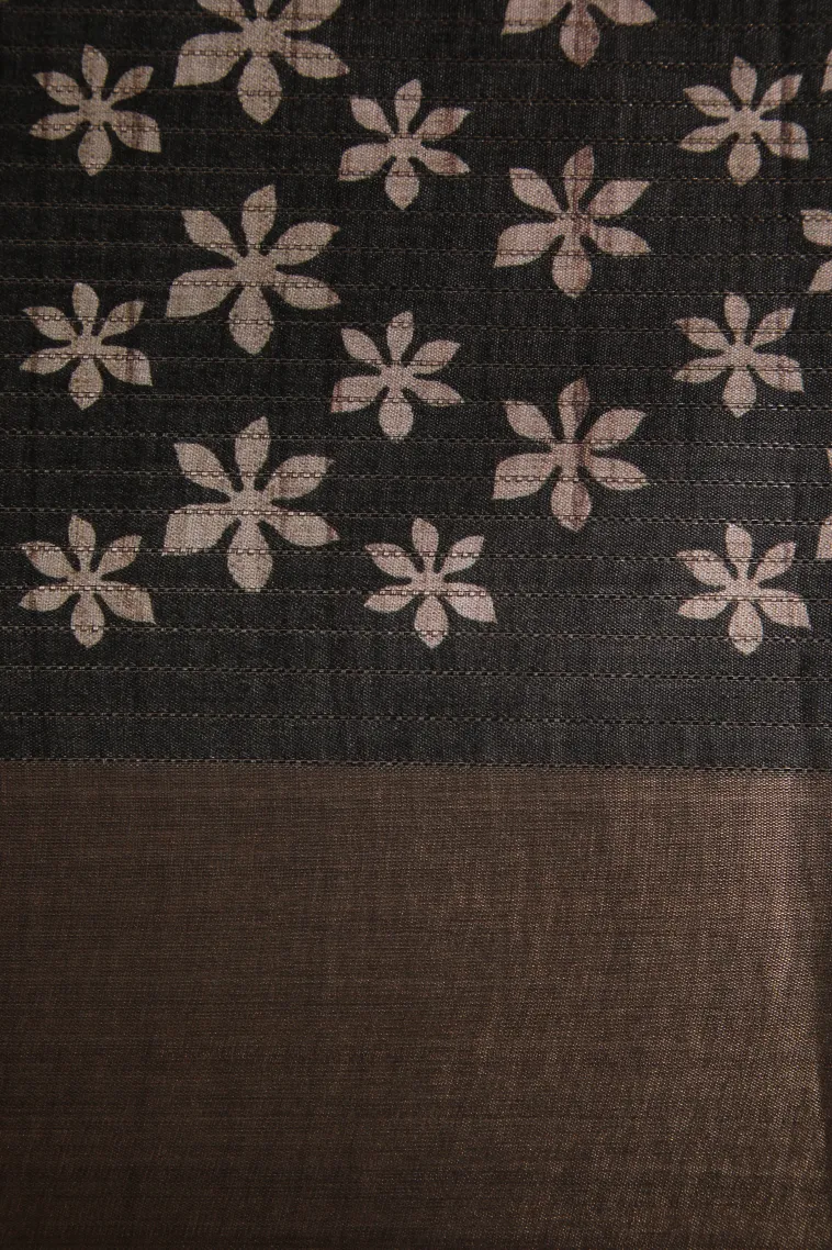 Sage Green Tussar Saree with Copper Zari Small Checks Pattern view 3