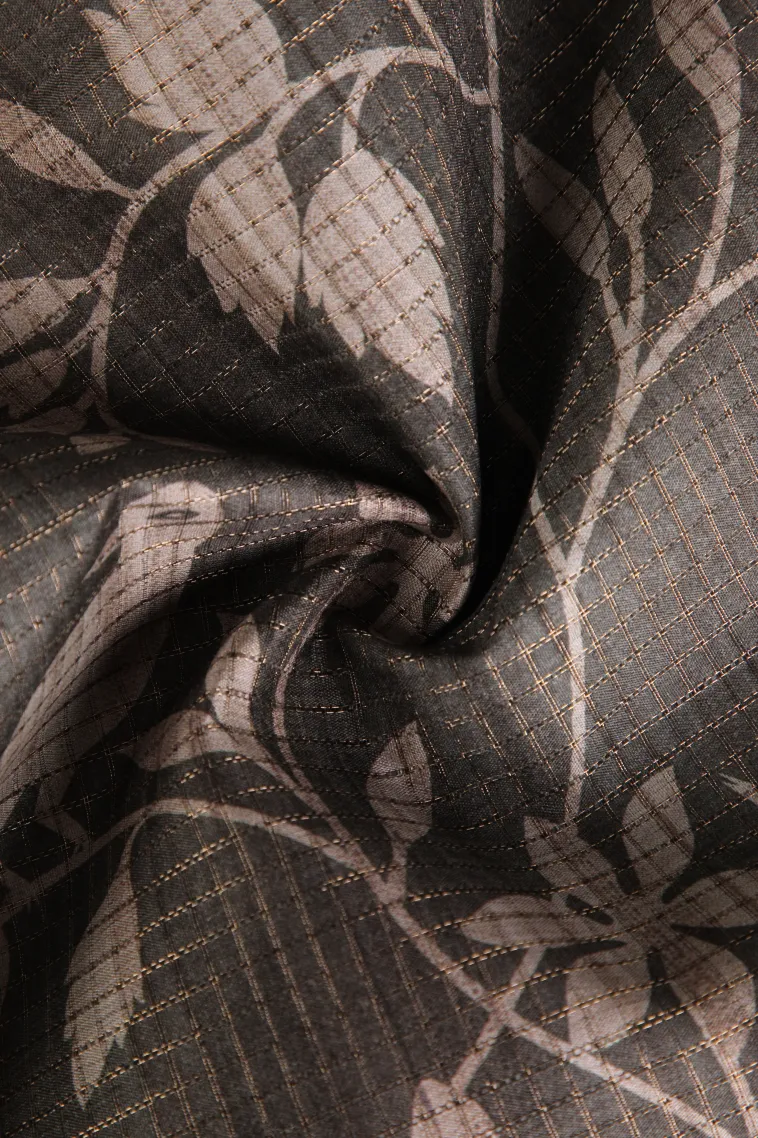 Sage Green Tussar Saree with Copper Zari Small Checks Pattern view 4