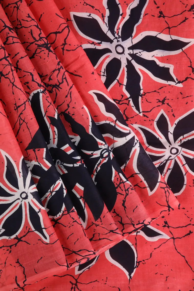 Strawberry Pink Mul Mul Cotton Without Zari With Pathik Motifs