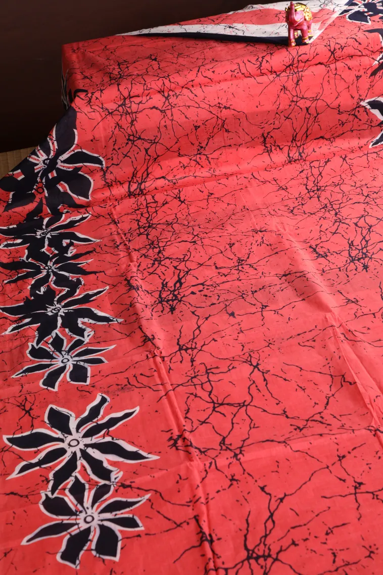 Strawberry Pink Mul Mul Cotton Without Zari With Pathik Motifs view 2