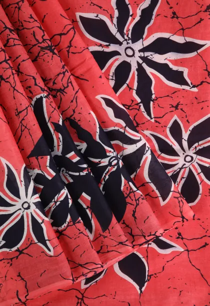 Strawberry Pink Mul Mul Cotton Without Zari With Pathik Motifs