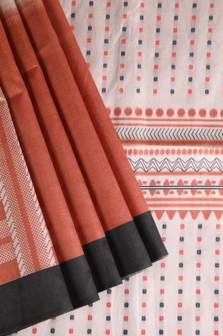 Fire Orange Tussar Saree with Antic Zari Jamandery Pattern