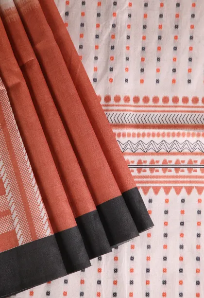 Fire Orange Tussar Saree with Antic Zari Jamandery Pattern