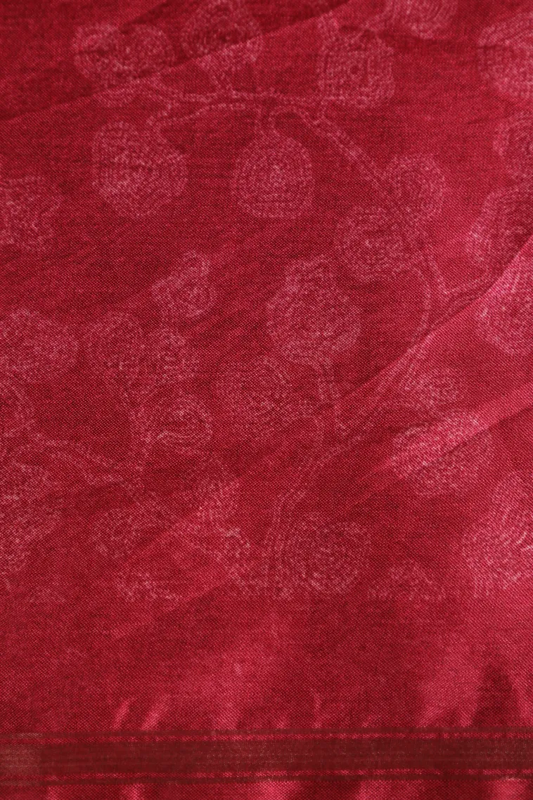 Rose Red Semi Tussar Silk Without Zari With Leaf Pattern view 3