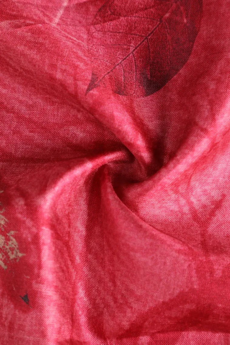 Rose Red Semi Tussar Silk Without Zari With Leaf Pattern view 4