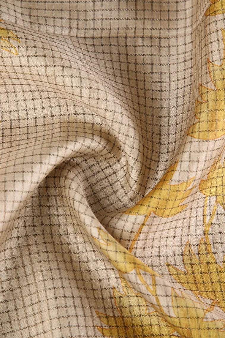 Merigold Orange Jute Sarees with Gold Zari Floral Patterns view 4