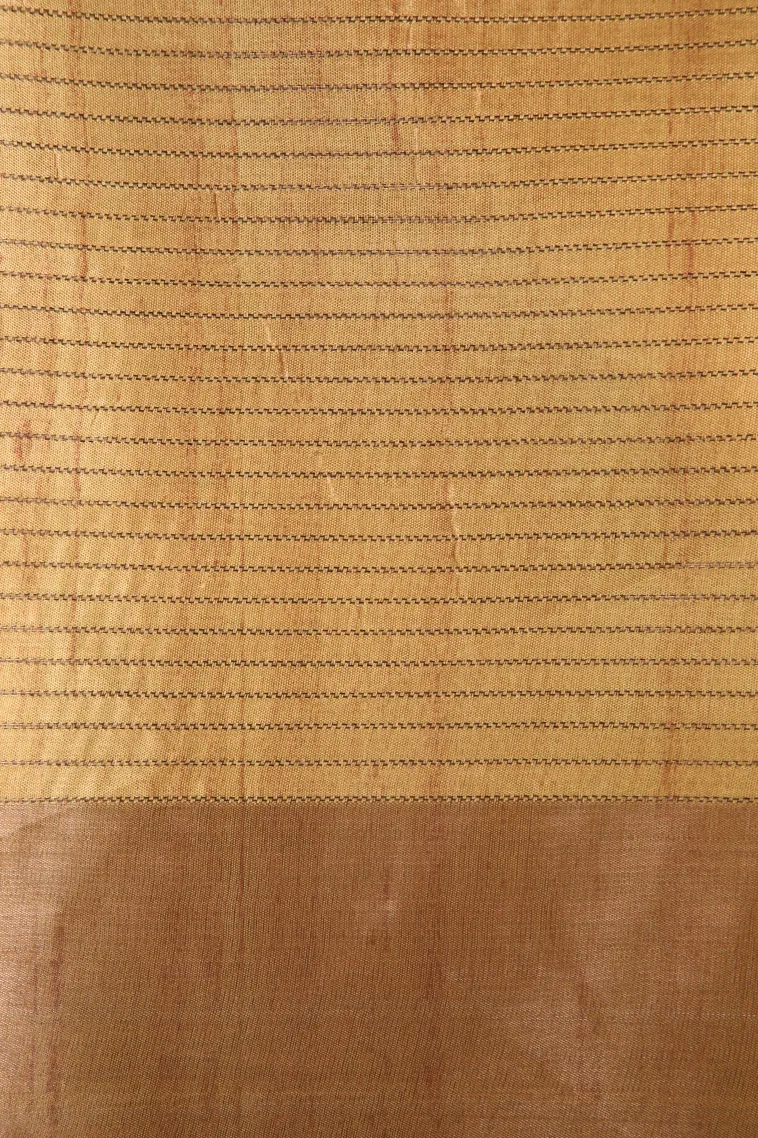 Merigold Orange Jute Sarees with Gold Zari Floral Patterns view 3