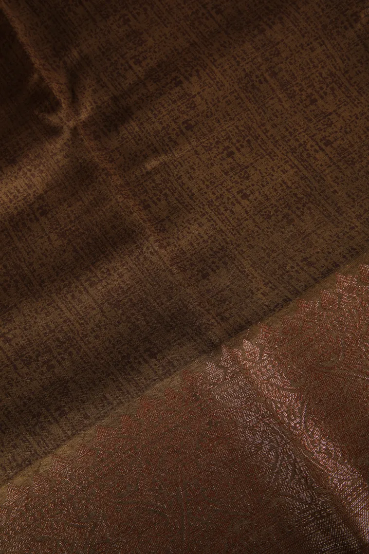 Tortilla Brown Chanderi Cotton Sarees with Copper Zari Geometric Shapes view 3