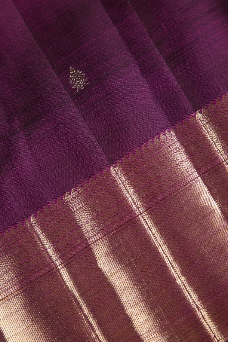 Grape Purple Kanchipuram Silk Sarees with Gold Zari Floral Patterns view 3