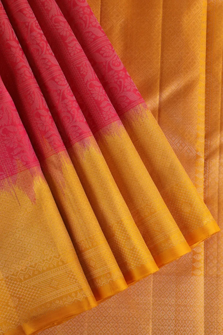 Rose Red Soft Silk Saree with Silver Zari Checks