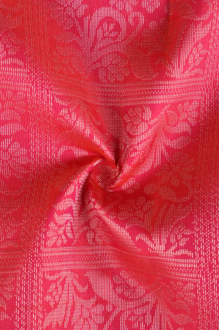 Rose Red Soft Silk Saree with Silver Zari Checks view 4