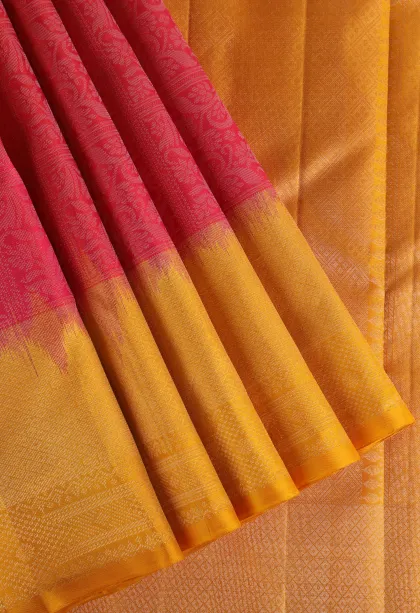 Rose Red Soft Silk Saree with Silver Zari Checks