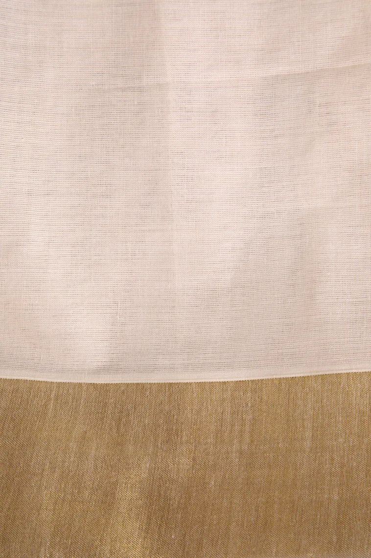 Cotton White Kasavu Sarees with Gold Zari Buttis (small Dots Or Motifs) view 3
