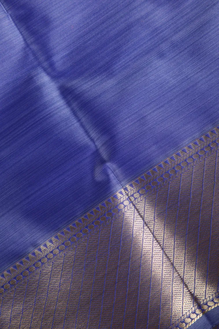 Daffane Blue Soft Silk Sarees with Bronze Zari Geometric Shapes view 3