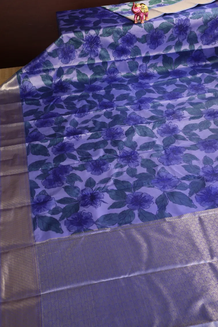 Daffane Blue Soft Silk Sarees with Bronze Zari Geometric Shapes view 2