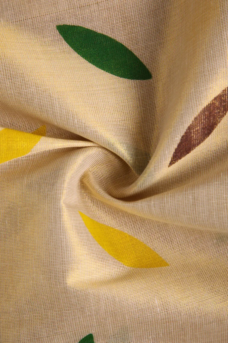 Cream White Kasavu Sarees with Gold Zari Flower Mottif view 4