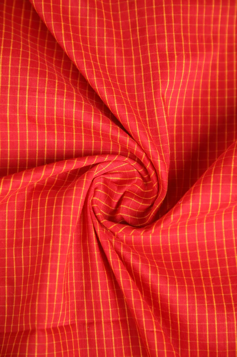 Candy Red Kalyani Cotton with Copper Zari Checks view 4