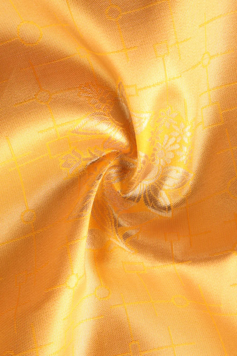 Lemon Yellow Apoorva Silk Sarees with Bronze Zari Geometric Shapes view 4