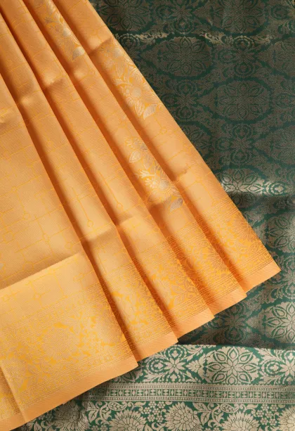 Lemon Yellow Apoorva Silk Sarees with Bronze Zari Geometric Shapes