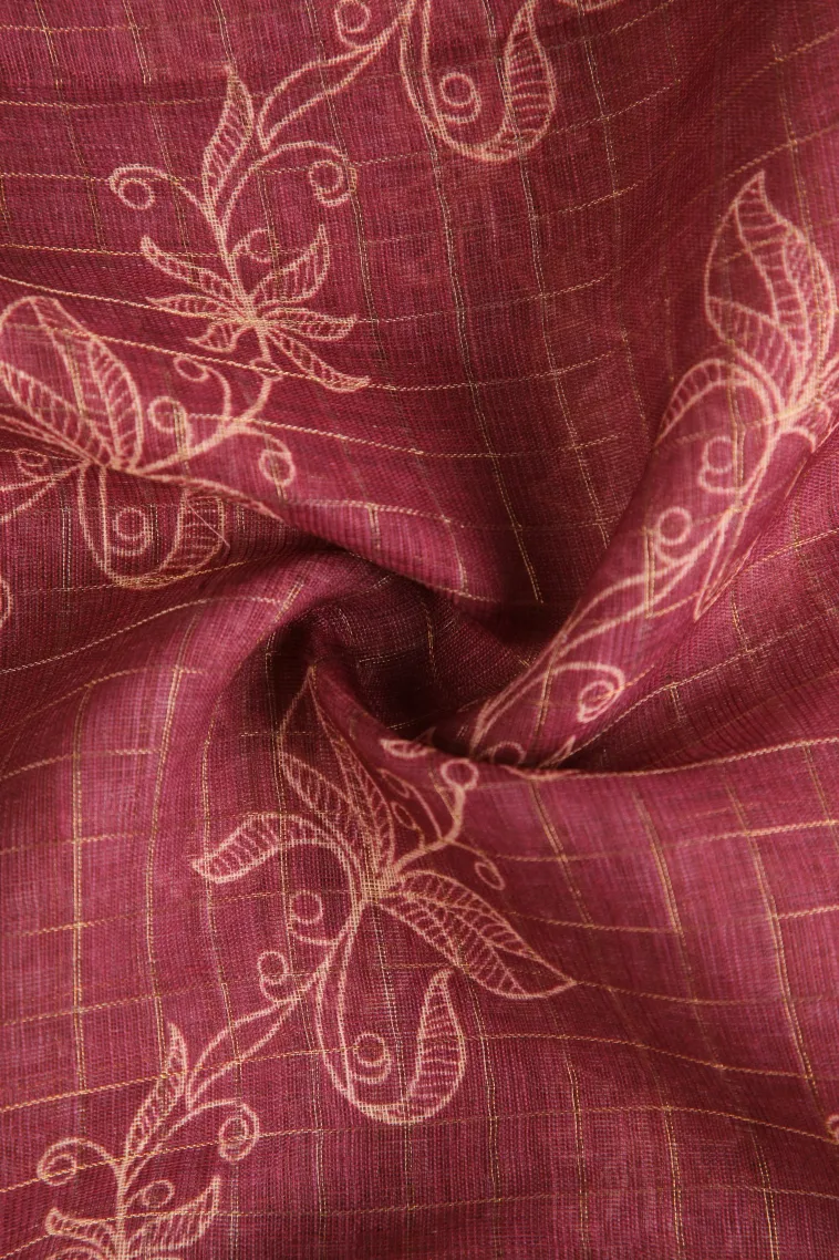 Magenta Purple Linen Saree with Gold Zari Checks And Puttas view 4