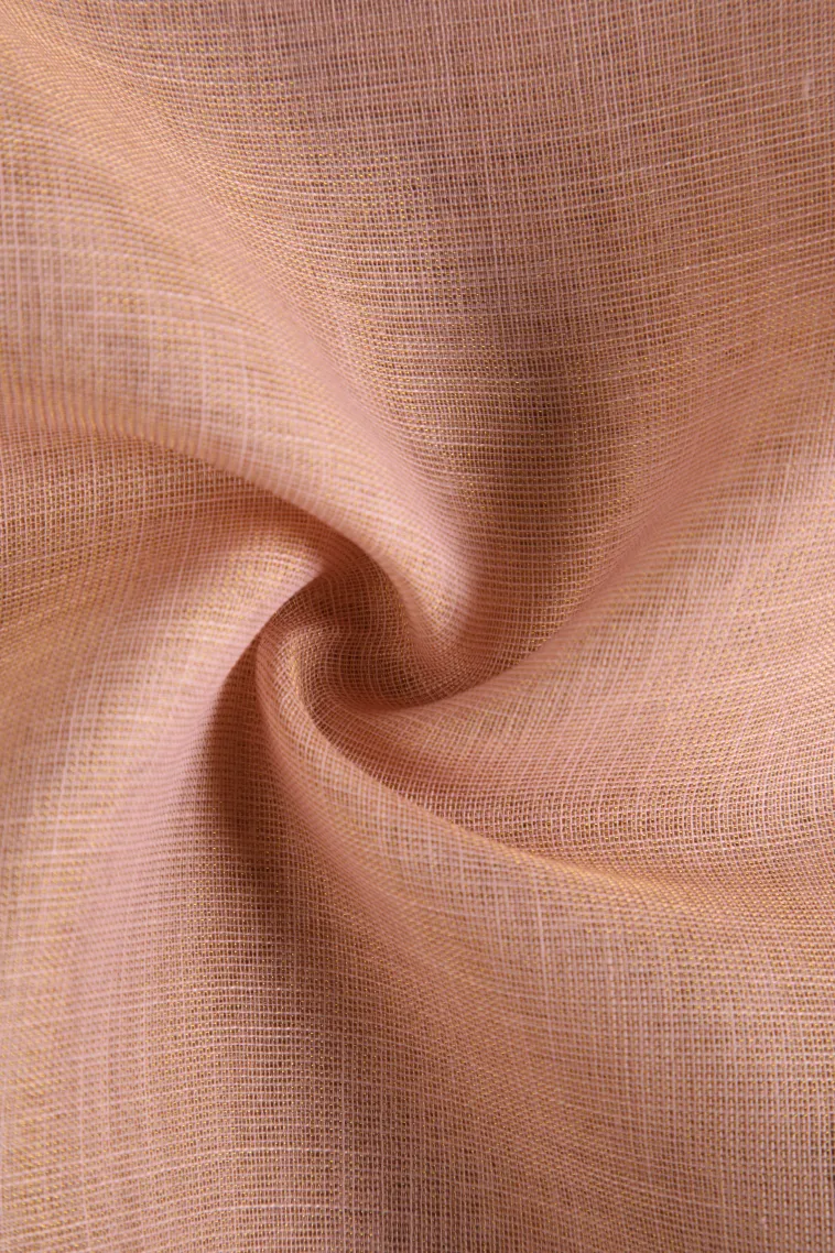 Salmon Pink Linen Saree Without Zari With Flower Mottif view 4