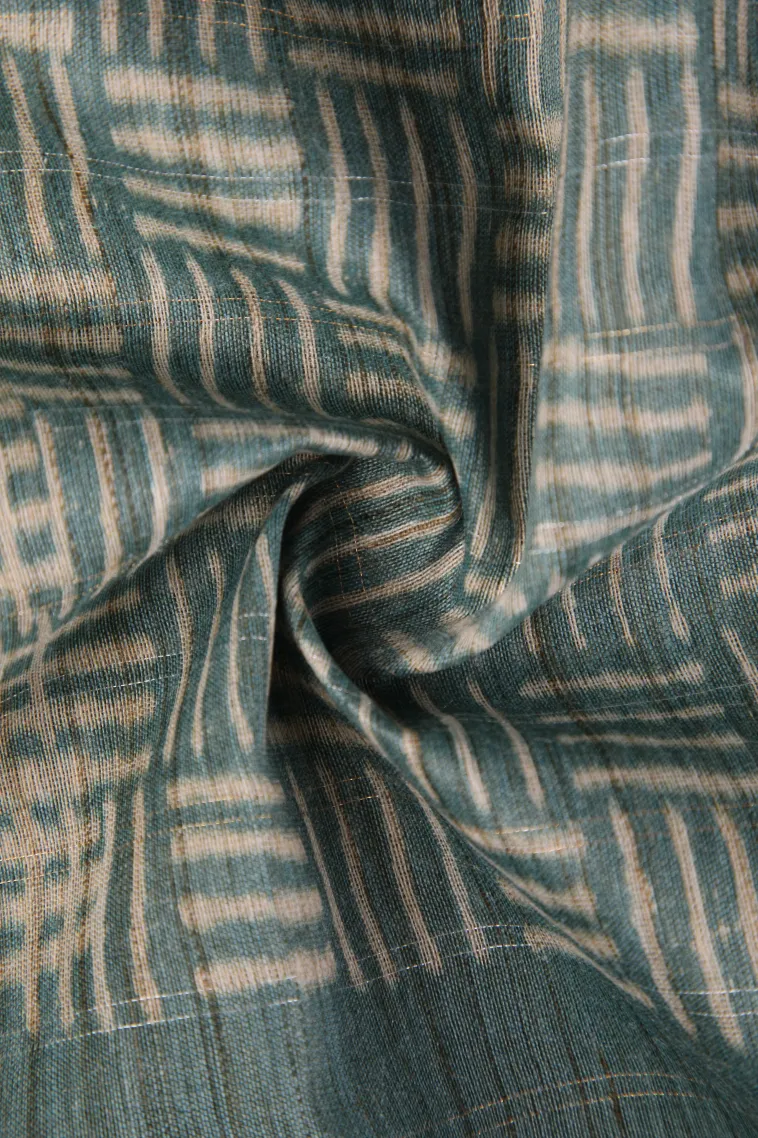 Ocean Blue Semi Tussar Silk with Gold And Silver Zari Geometric Shapes view 4