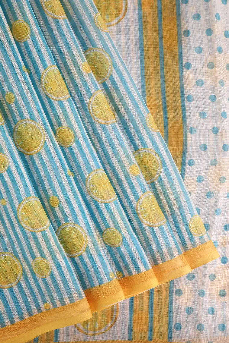 Cotton White Linen Saree Without Zari With Stripes