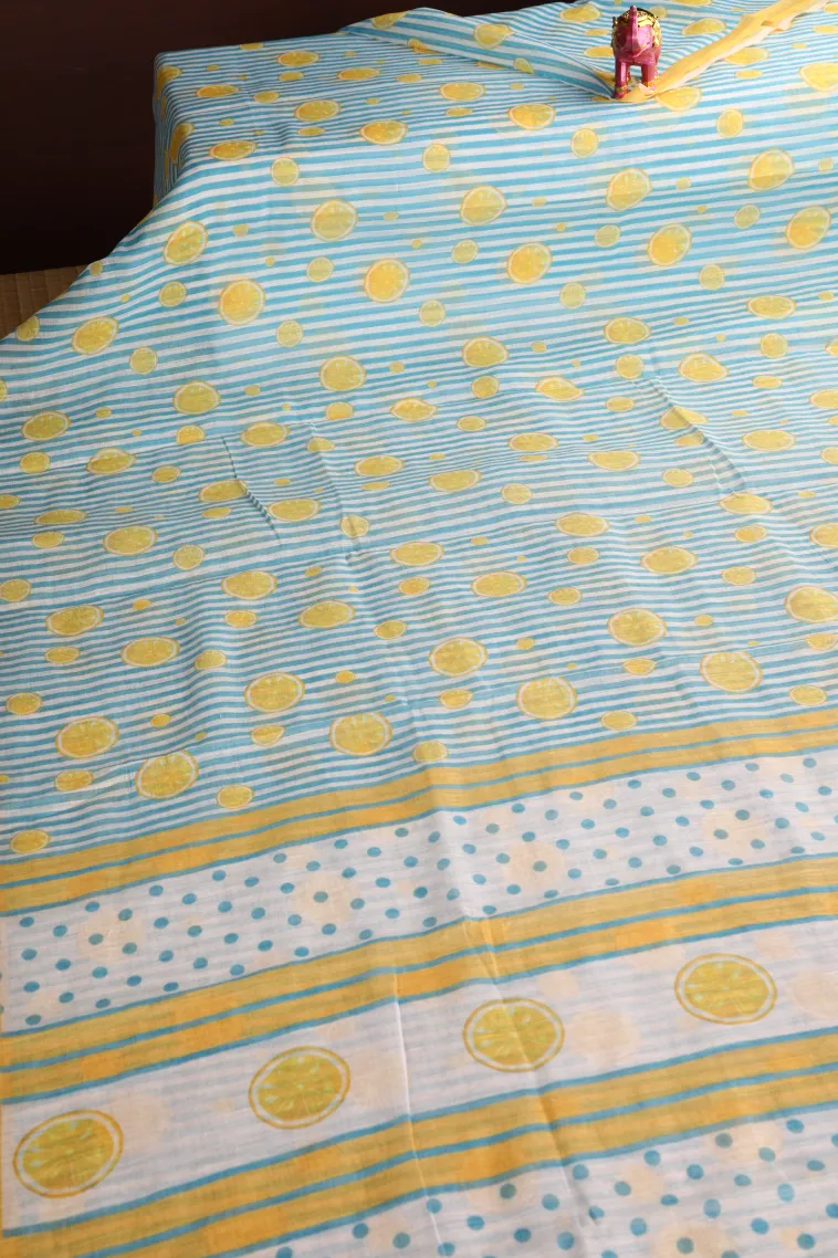 Cotton White Linen Saree Without Zari With Stripes view 2