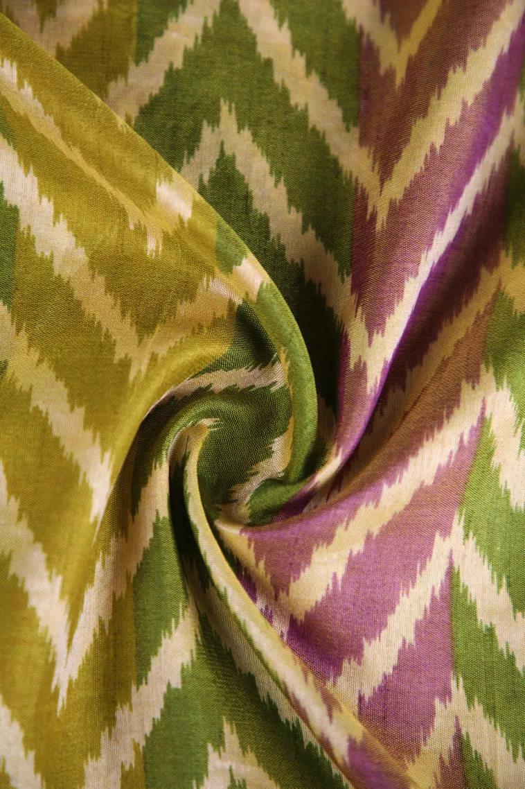 Olive Green Tussar Saree with Silver Zari Jamandery Pattern view 4