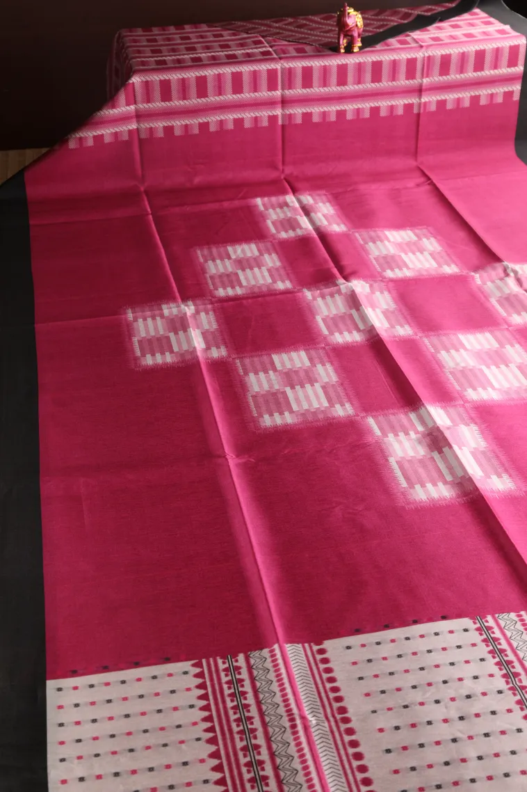 Magenta Pink Tussar Saree with Antic Zari Jamandery Pattern view 2