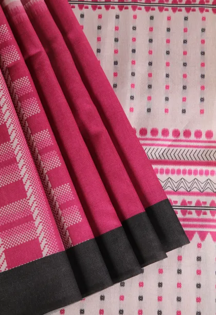 Magenta Pink Tussar Saree with Antic Zari Jamandery Pattern