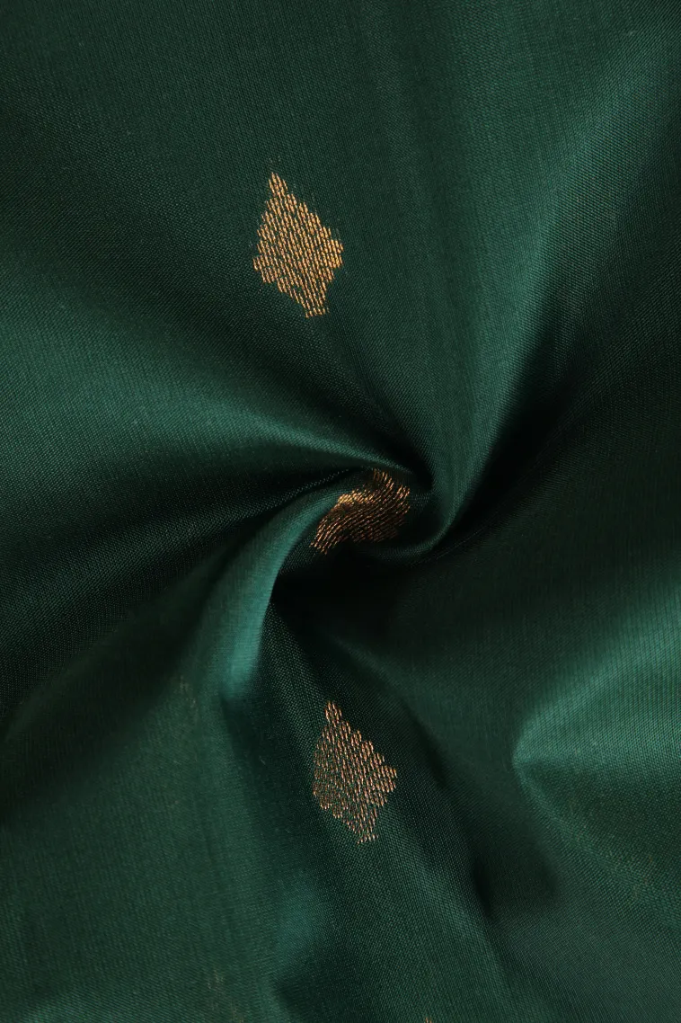 Bottle Green Soft Silk Saree with Gold Zari Buttis (small Dots Or Motifs) view 4