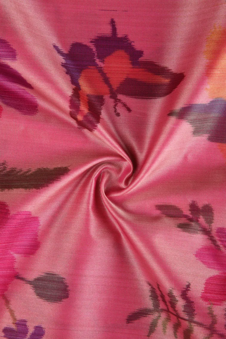 Rose Pink Soft Silk Sarees with Bronze Zari Floral Patterns view 4