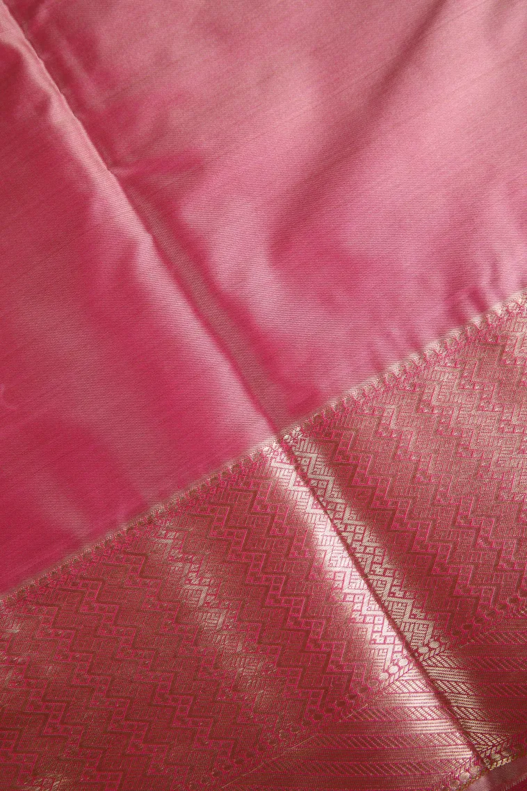 Rose Pink Soft Silk Sarees with Bronze Zari Floral Patterns view 3
