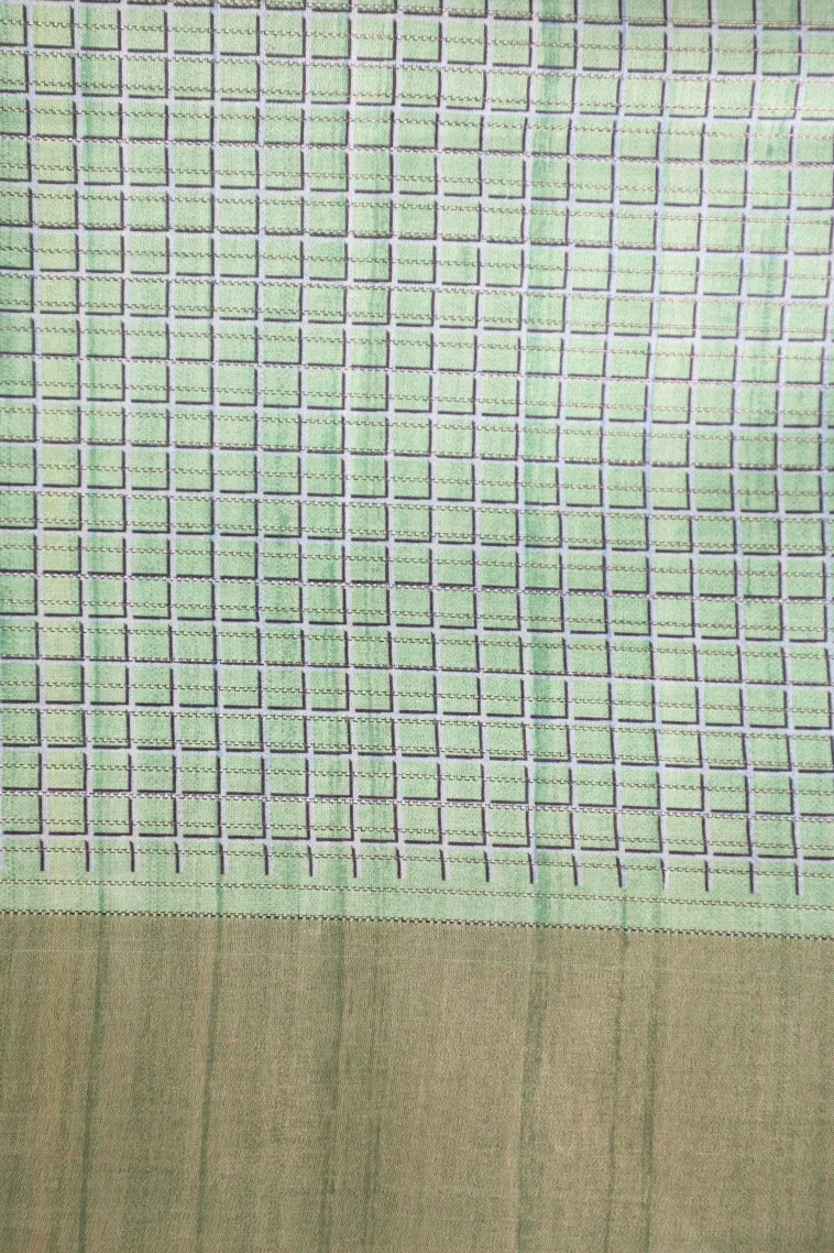 Pistachio Green Jute Sarees with Antic Zari Jamandery Pattern view 3