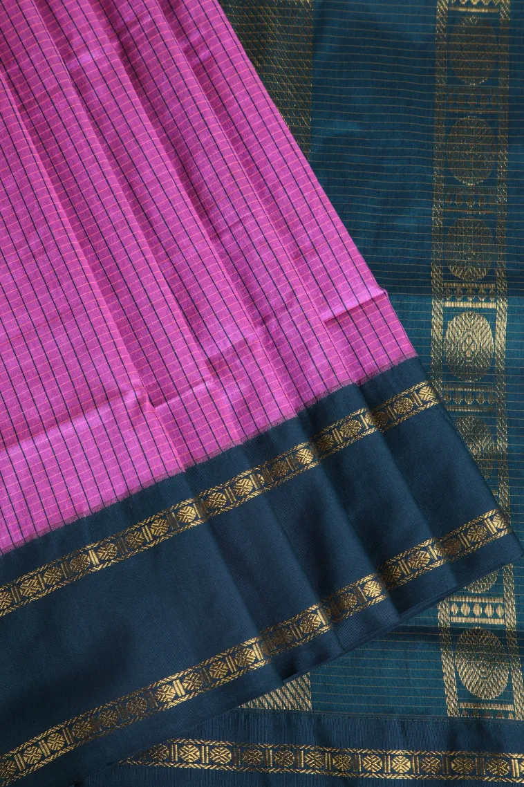 Bubblegum Pink Karishma Cotton with Copper Zari Checks view 1