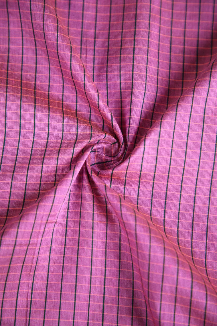 Bubblegum Pink Karishma Cotton with Copper Zari Checks view 4