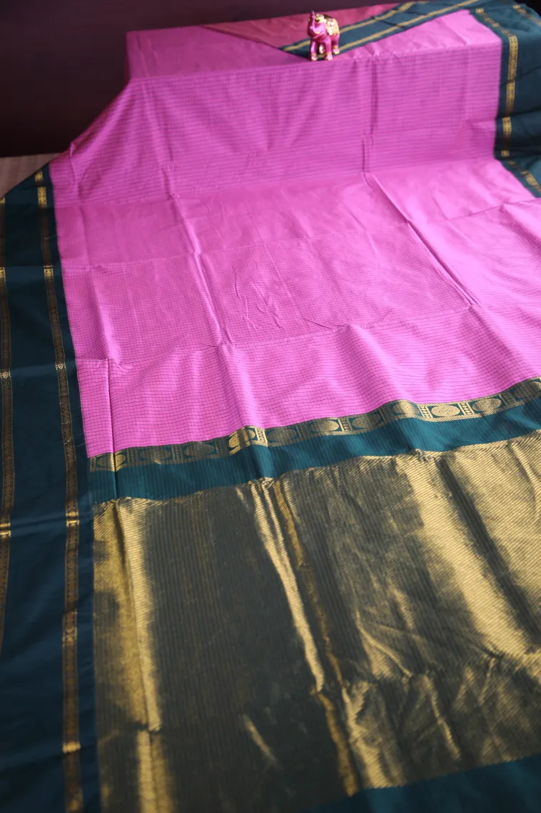 Bubblegum Pink Karishma Cotton with Copper Zari Checks view 2