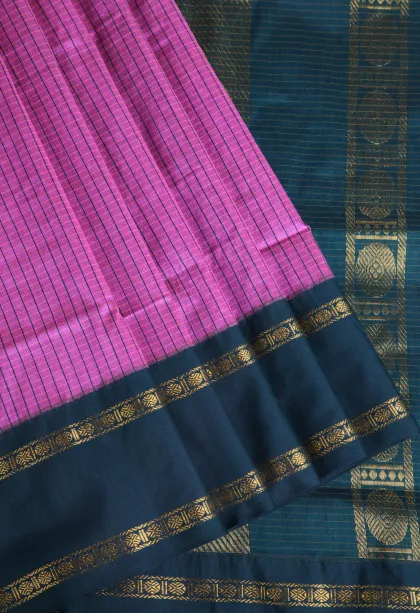 Bubblegum Pink Karishma Cotton with Copper Zari Checks