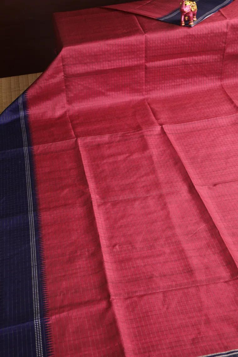 Magenta Purple Tussar Saree with Gold Zari Checks view 2