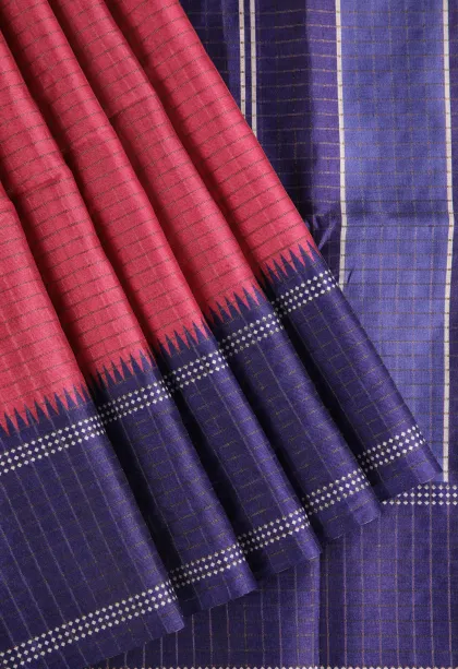 Magenta Purple Tussar Saree with Gold Zari Checks
