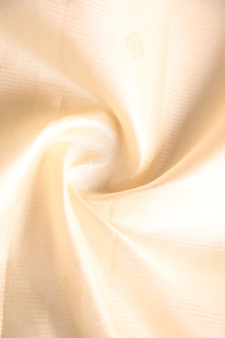 Cotton White Soft Silk Saree with Gold Zari Buttis (small Dots Or Motifs) view 4