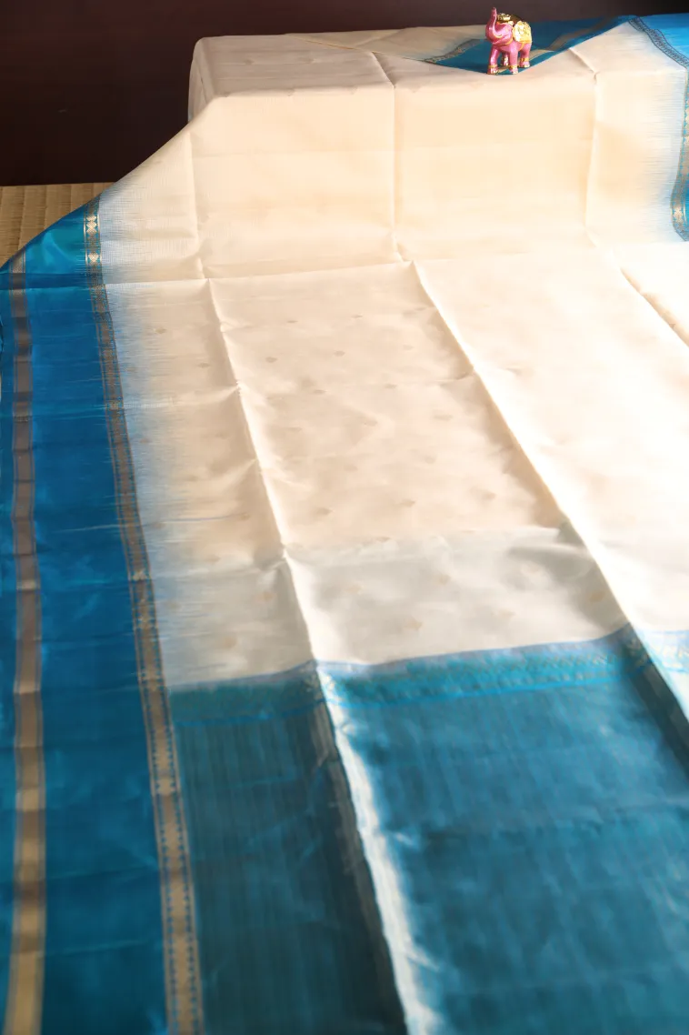 Cotton White Soft Silk Saree with Gold Zari Buttis (small Dots Or Motifs) view 2