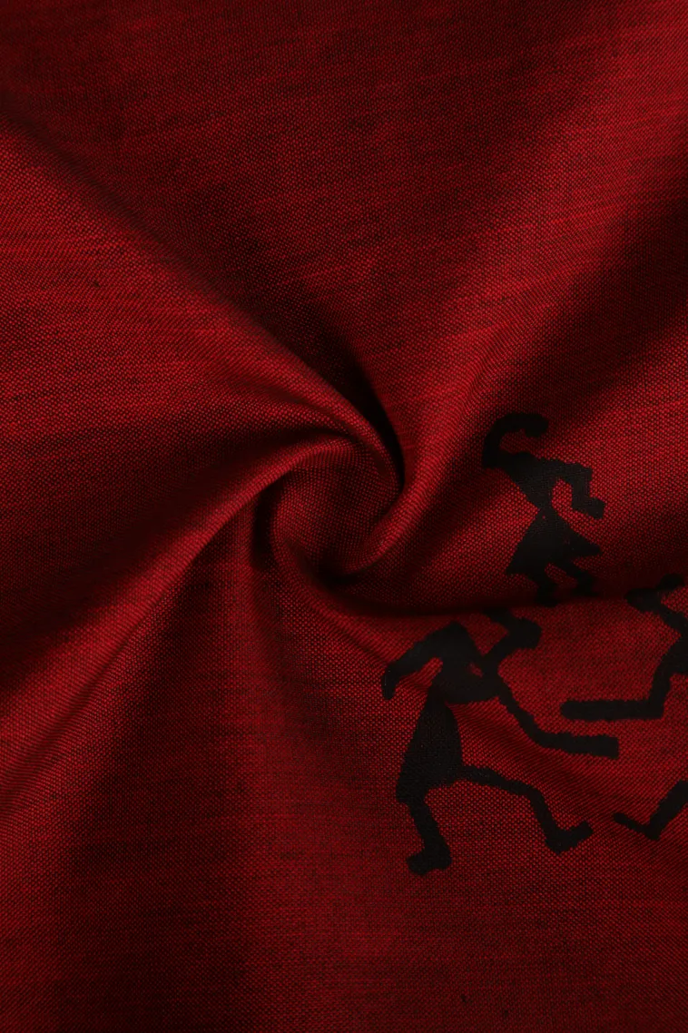 Cherry Red Poly Cotton Sarees Without Zari With Tribal Or Folk Art view 4