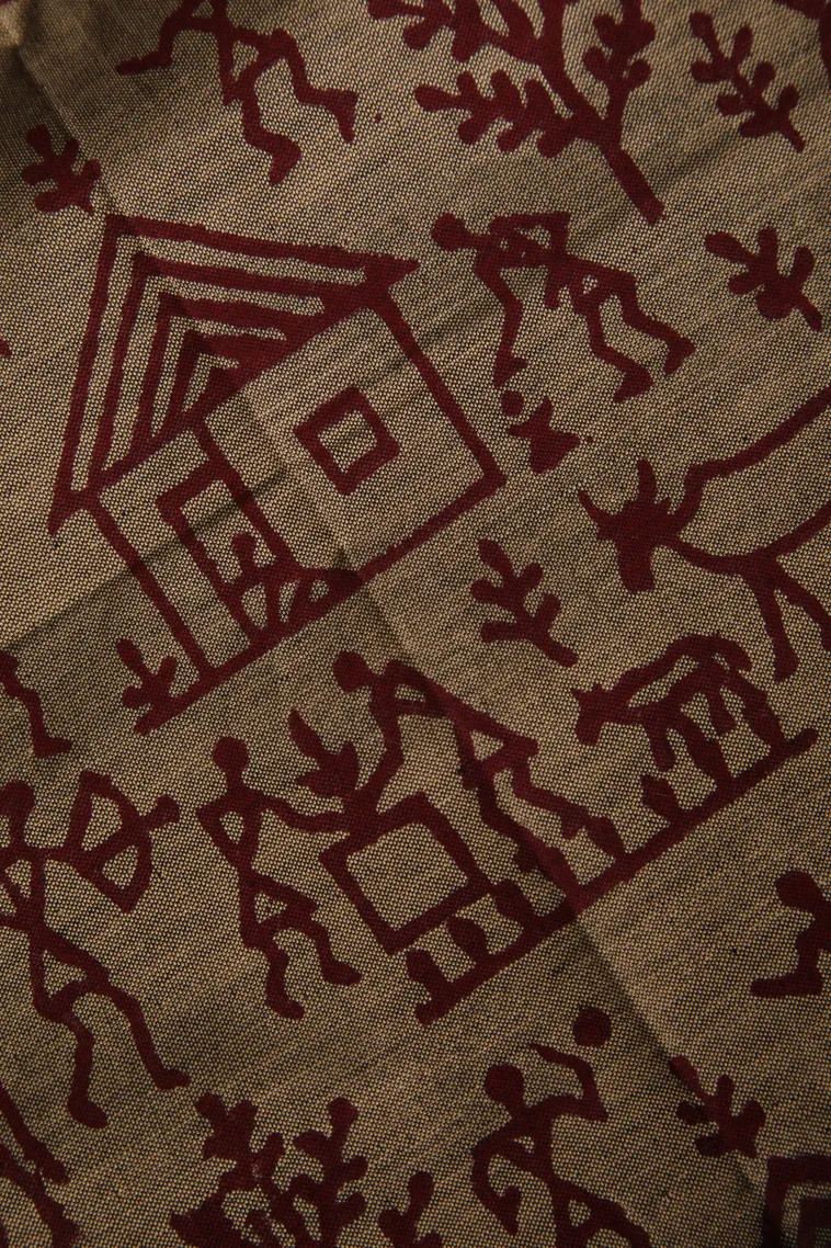 Cherry Red Poly Cotton Sarees Without Zari With Tribal Or Folk Art view 3