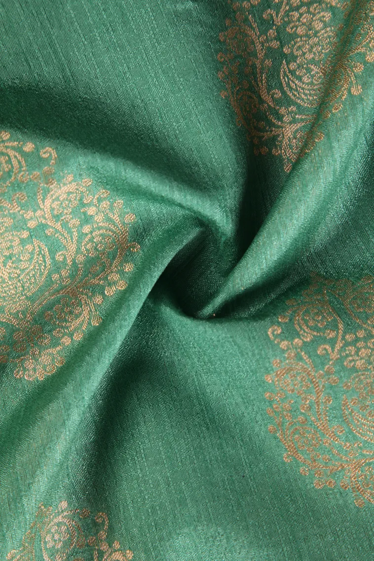 Mint Green Banaras Sarees with Gold Zari Puttas view 4