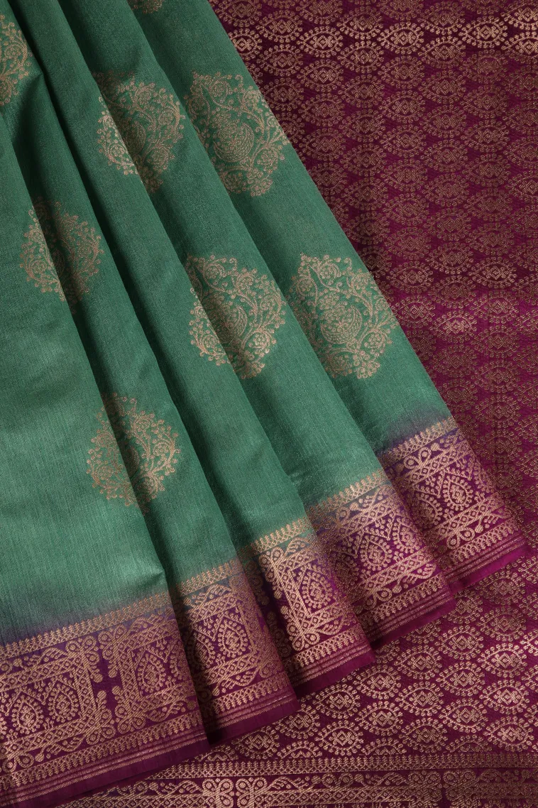 Mint Green Banaras Sarees with Gold Zari Puttas
