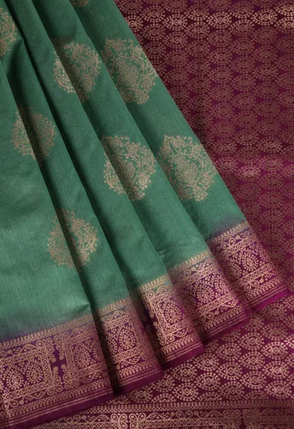 Mint Green Banaras Sarees with Gold Zari Puttas